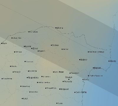 Map of the average cloud coverage across Bulgaria for the solar eclipse of 08/11/1999