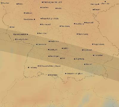 Map of the average cloud coverage across Germany for the solar eclipse of 08/11/1999