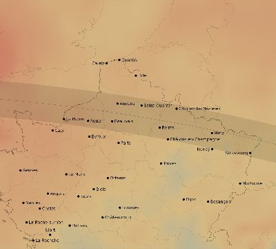 Map of the average cloud coverage across France for the solar eclipse of 08/11/1999
