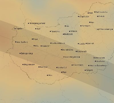 Map of the average cloud coverage across Hungary for the solar eclipse of 08/11/1999