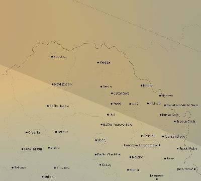 Map of the average cloud coverage across Serbia for the solar eclipse of 08/11/1999