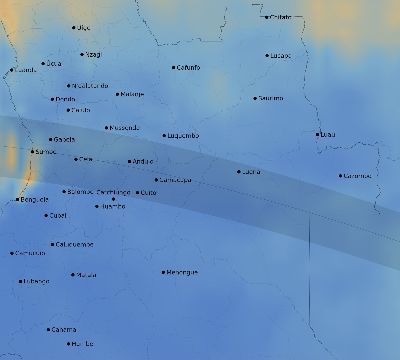 Map of the average cloud coverage across Angola for the solar eclipse of 06/21/2001