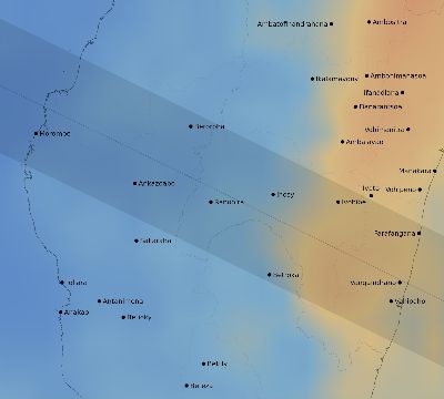 Map of the average cloud coverage across Madagascar for the solar eclipse of 06/21/2001
