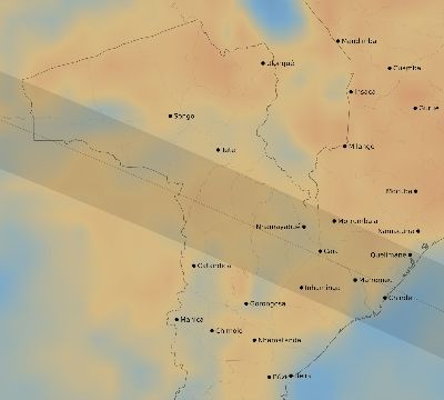 Map of the average cloud coverage across Mozambique for the solar eclipse of 06/21/2001