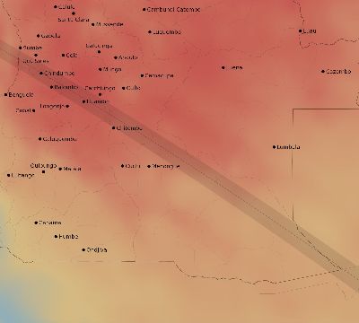 Map of the average cloud coverage across Angola for the solar eclipse of 12/04/2002