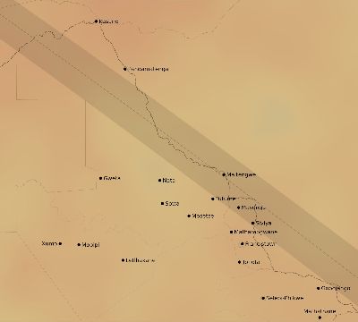 Map of the average cloud coverage across Botswana for the solar eclipse of 12/04/2002
