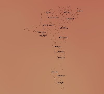 Map of the average cloud coverage across Faroe Islands for the solar eclipse of 05/31/2003