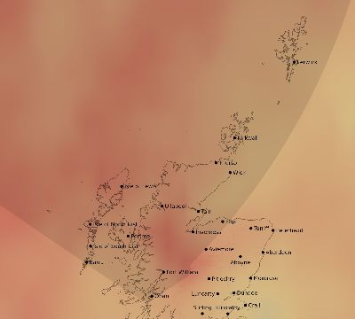 Map of the average cloud coverage across United Kingdom for the solar eclipse of 05/31/2003