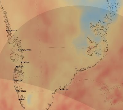 Map of the average cloud coverage across Greenland for the solar eclipse of 05/31/2003