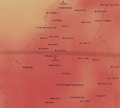 Map of the average cloud coverage across Colombia for the solar eclipse of 04/08/2005