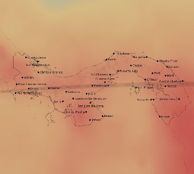 Map of the average cloud coverage across Panama for the solar eclipse of 04/08/2005