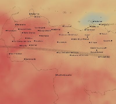 Map of the average cloud coverage across Venezuela for the solar eclipse of 04/08/2005
