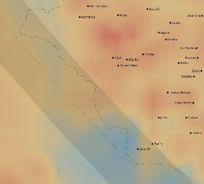 Map of the average cloud coverage across Ethiopia for the solar eclipse of 10/03/2005