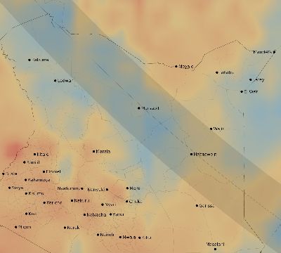 Map of the average cloud coverage across Kenya for the solar eclipse of 10/03/2005