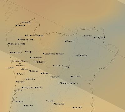 Map of the average cloud coverage across Portugal for the solar eclipse of 10/03/2005