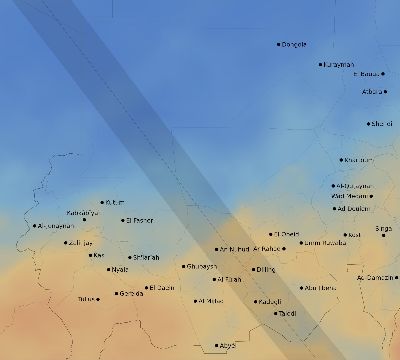 Map of the average cloud coverage across Sudan for the solar eclipse of 10/03/2005