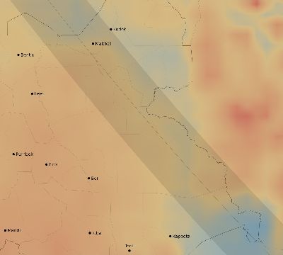 Map of the average cloud coverage across South Sudan for the solar eclipse of 10/03/2005