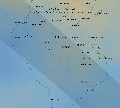 Map of the average cloud coverage across Tunisia for the solar eclipse of 10/03/2005