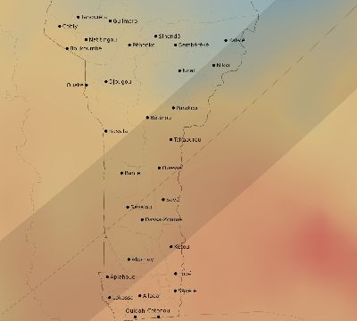 Map of the average cloud coverage across Benin for the solar eclipse of 03/29/2006