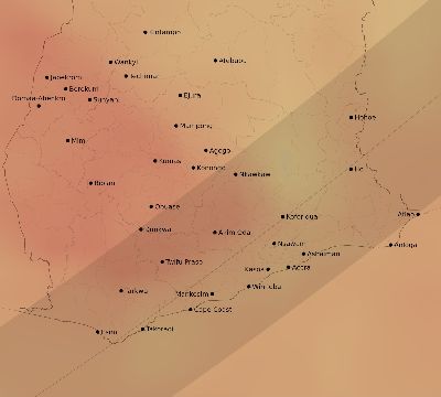 Map of the average cloud coverage across Ghana for the solar eclipse of 03/29/2006