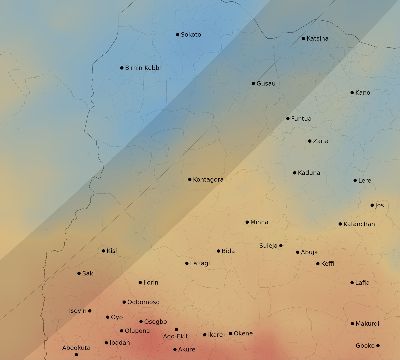 Map of the average cloud coverage across Nigeria for the solar eclipse of 03/29/2006