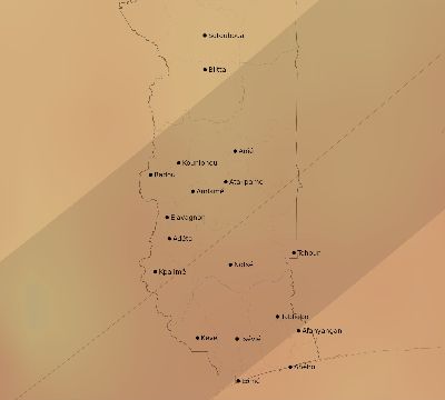 Map of the average cloud coverage across Togo for the solar eclipse of 03/29/2006
