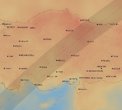 Map of the average cloud coverage across Turkey for the solar eclipse of 03/29/2006