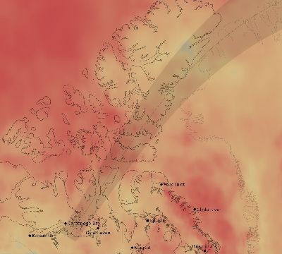 Map of the average cloud coverage across Canada for the solar eclipse of 08/01/2008