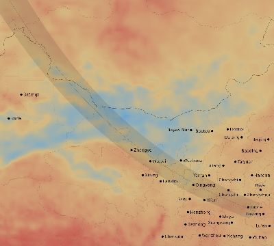 Map of the average cloud coverage across China for the solar eclipse of 08/01/2008