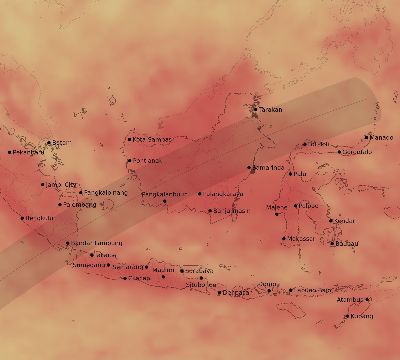 Map of the average cloud coverage across Indonesia for the solar eclipse of 01/26/2009
