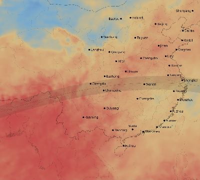 Map of the average cloud coverage across China for the solar eclipse of 07/22/2009