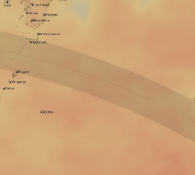 Map of the average cloud coverage across Japan for the solar eclipse of 07/22/2009