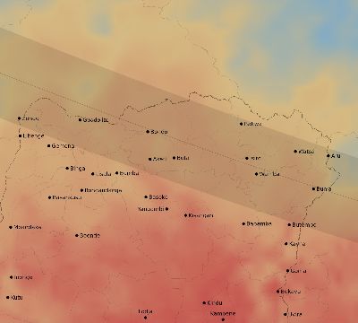 Map of the average cloud coverage across DR Congo for the solar eclipse of 01/15/2010