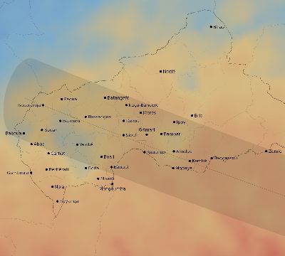 Map of the average cloud coverage across Central African Republic for the solar eclipse of 01/15/2010