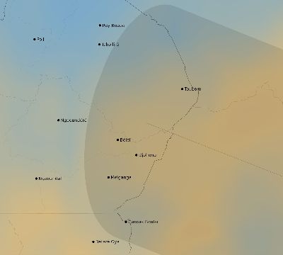 Map of the average cloud coverage across Cameroon for the solar eclipse of 01/15/2010