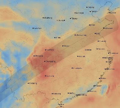 Map of the average cloud coverage across China for the solar eclipse of 01/15/2010