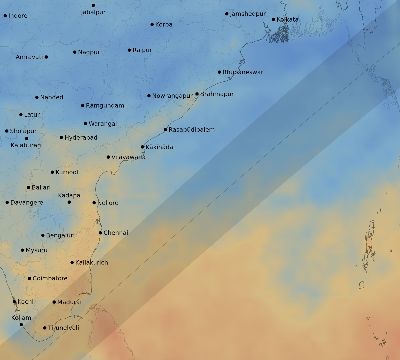 Map of the average cloud coverage across India for the solar eclipse of 01/15/2010
