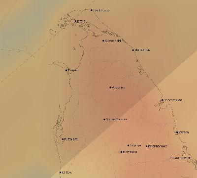 Map of the average cloud coverage across Sri Lanka for the solar eclipse of 01/15/2010