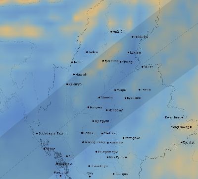 Map of the average cloud coverage across Myanmar for the solar eclipse of 01/15/2010