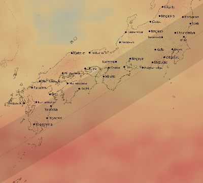 Map of the average cloud coverage across Japan for the solar eclipse of 05/20/2012
