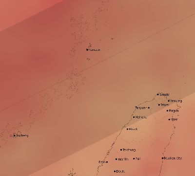Map of the average cloud coverage across Taiwan for the solar eclipse of 05/20/2012