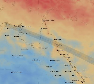 Map of the average cloud coverage across Australia for the solar eclipse of 11/13/2012