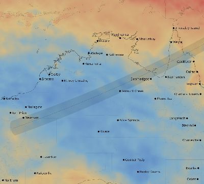 Map of the average cloud coverage across Australia for the solar eclipse of 05/10/2013