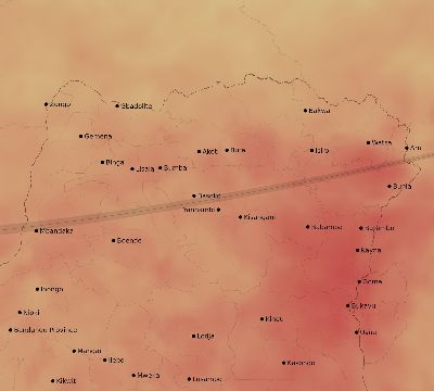 Map of the average cloud coverage across DR Congo for the solar eclipse of 11/03/2013