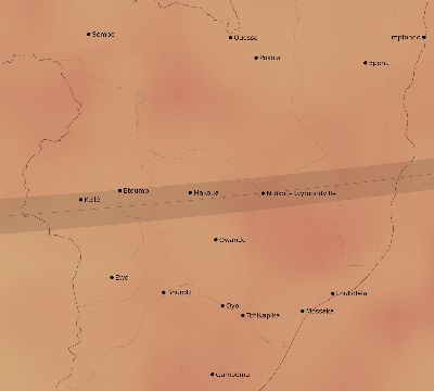 Map of the average cloud coverage across Republic of the Congo for the solar eclipse of 11/03/2013
