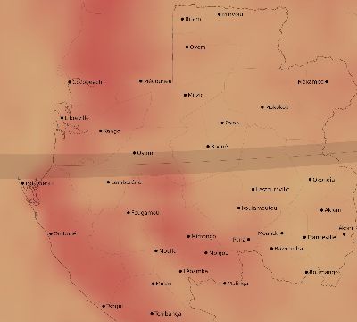 Map of the average cloud coverage across Gabon for the solar eclipse of 11/03/2013