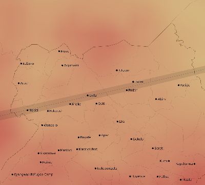 Map of the average cloud coverage across Uganda for the solar eclipse of 11/03/2013