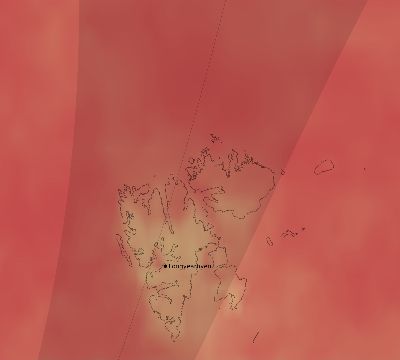 Map of the average cloud coverage across Svalbard and Jan Mayen for the solar eclipse of 03/20/2015