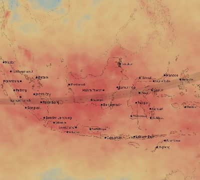 Map of the average cloud coverage across Indonesia for the solar eclipse of 03/09/2016