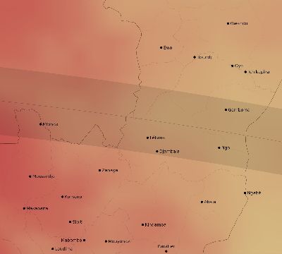 Map of the average cloud coverage across Republic of the Congo for the solar eclipse of 09/01/2016